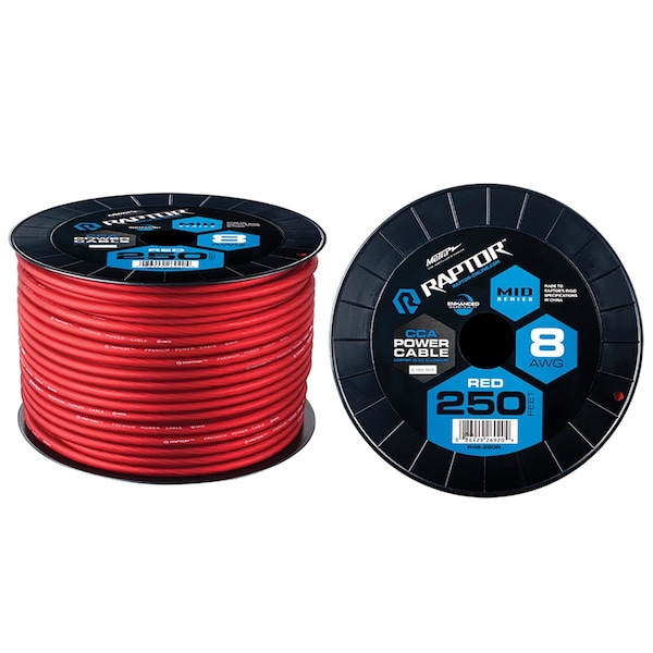 Raptor 8 AWG/250' POWER CABLE, RED CCA R4R8250 - main